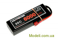 Аккумулятор AGA POWER Li-Po 6000mAh 7.4V 2S2P 30C Hardcase 25x47x138мм T-Plug