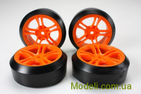 Колеса с установленными шинами Team Magic E4D 45 Degree 5 Spoke, оранжевый - 4 шт