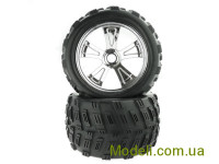 8E161 1:8 Chrome Rim & Tire Complete For Monster Truck 2P