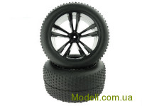Компект коліс з чорними дисками 31504B 1:10 Black Truggy Tires and Rims 2P