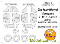 Маска для моделі літака De Havilland Vampire T.11/J-28C (двостороння маска) + маски коліс (Airfix)